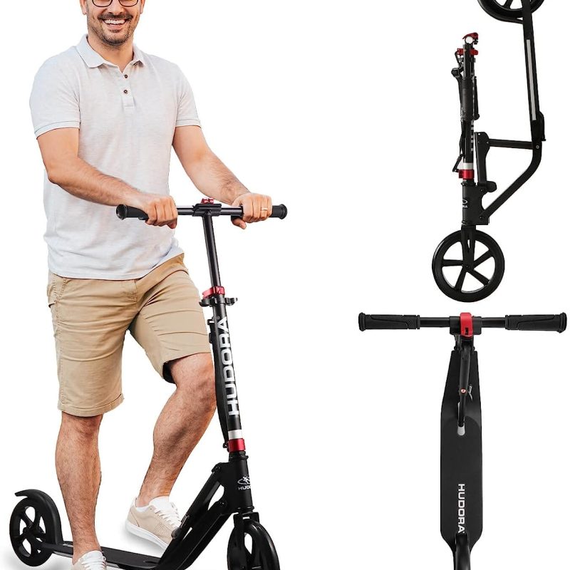 Hudora Scooter for Adults – Folding Adult Scooters Adjustable Height, Scooters for Teens 12 Years and up, Kick Scooter for Outdoor Use, Lightweight Durable All-Aluminum Frame